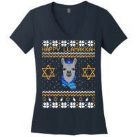 Happy Llamakah Ugly Hanukkah Women's V-Neck T-Shirt