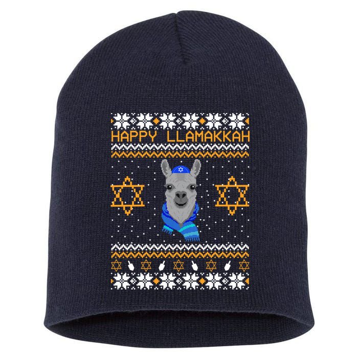 Happy Llamakah Ugly Hanukkah Short Acrylic Beanie