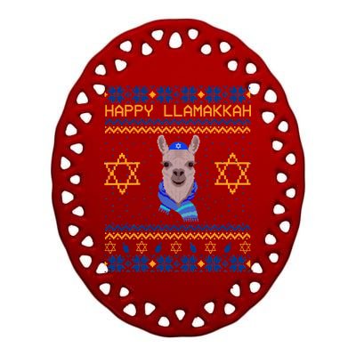 Happy Llamakah Ugly Hanukkah Ceramic Oval Ornament