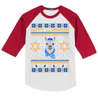 Happy Llamakah Ugly Hanukkah Kids Colorblock Raglan Jersey