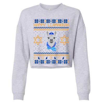 Happy Llamakah Ugly Hanukkah Cropped Pullover Crew