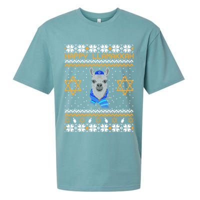 Happy Llamakah Ugly Hanukkah Sueded Cloud Jersey T-Shirt