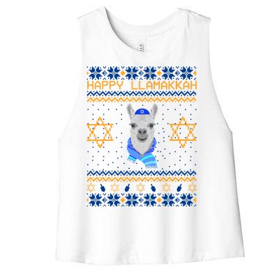 Happy Llamakah Ugly Hanukkah Women's Racerback Cropped Tank