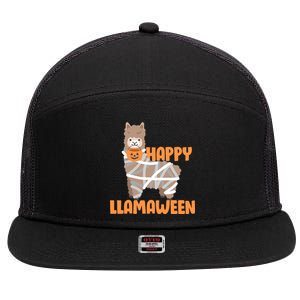 Happy Llamaween Llama Halloween 7 Panel Mesh Trucker Snapback Hat