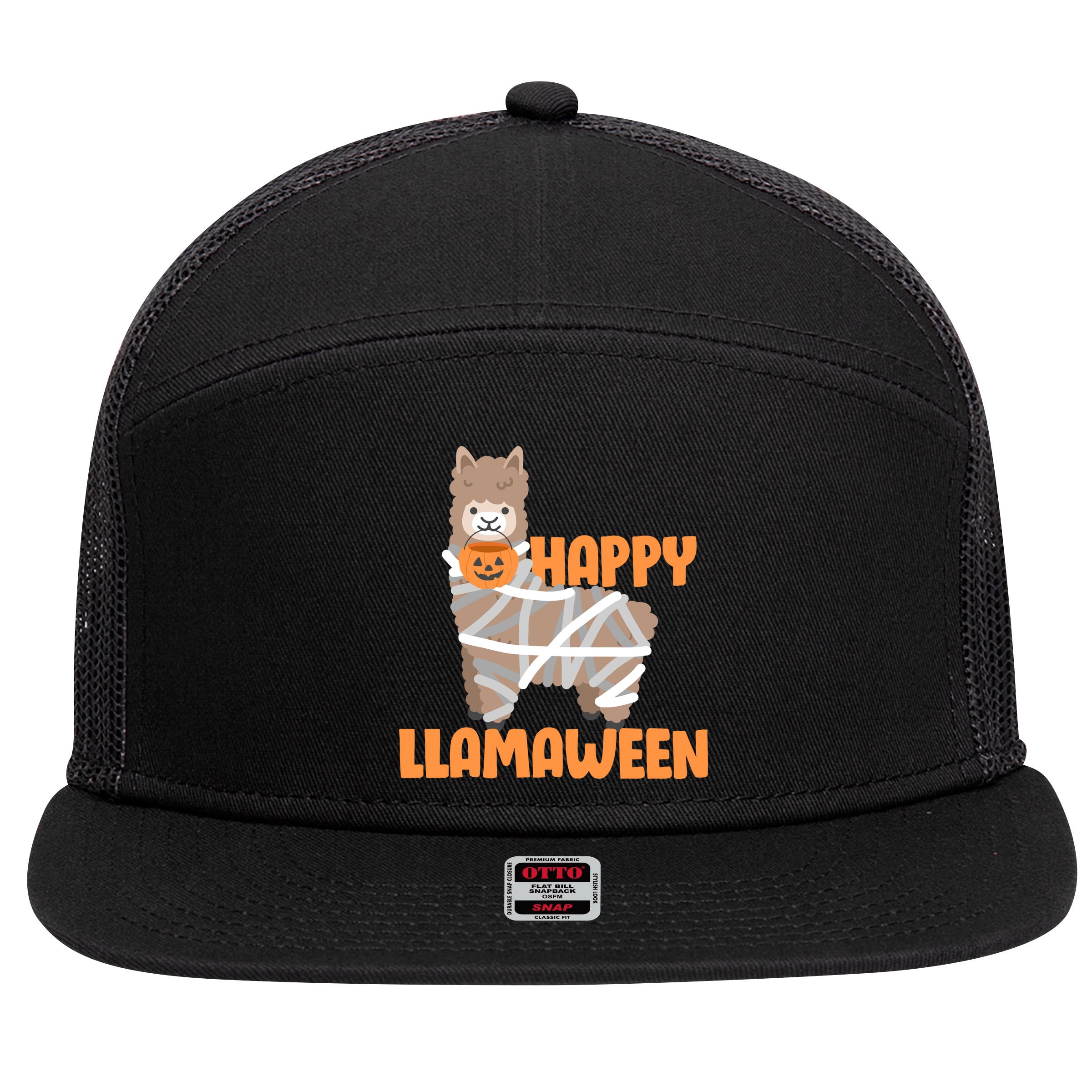 Happy Llamaween Llama Halloween 7 Panel Mesh Trucker Snapback Hat