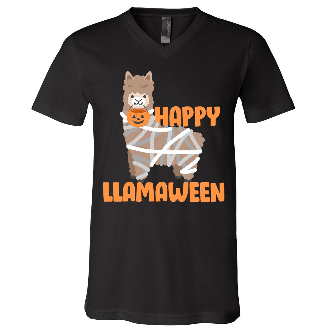 Happy Llamaween Llama Halloween V-Neck T-Shirt