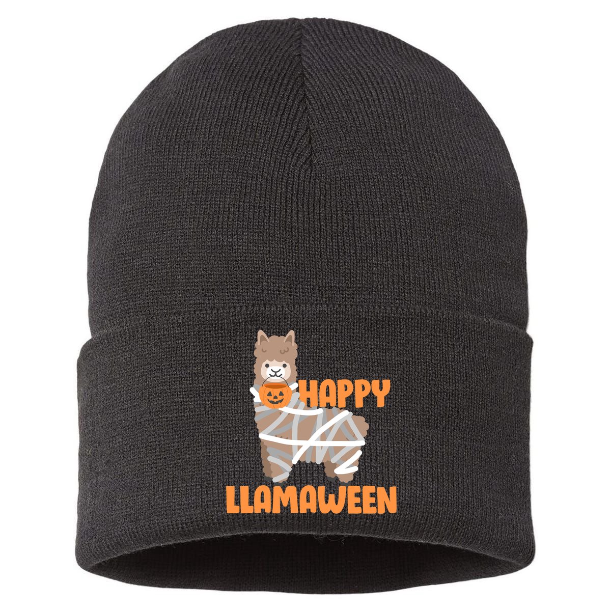 Happy Llamaween Llama Halloween Sustainable Knit Beanie