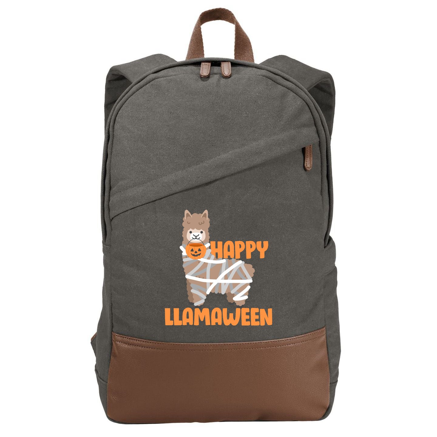 Happy Llamaween Llama Halloween Cotton Canvas Backpack