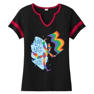 Happy Love With Pride Ladies Halftime Notch Neck Tee