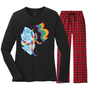 Happy Love With Pride Women's Long Sleeve Flannel Pajama Set 