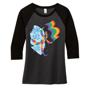 Happy Love With Pride Women's Tri-Blend 3/4-Sleeve Raglan Shirt