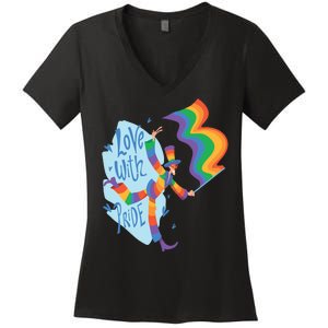 Happy Love With Pride Women's V-Neck T-Shirt