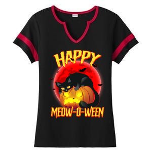 Happy Meow-O-Ween Ladies Halftime Notch Neck Tee