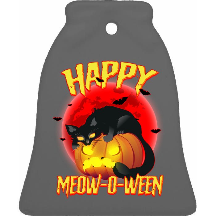 Happy Meow-O-Ween Ceramic Bell Ornament