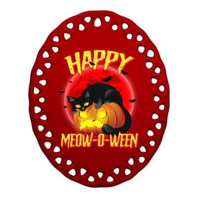 Happy Meow-O-Ween Ceramic Oval Ornament