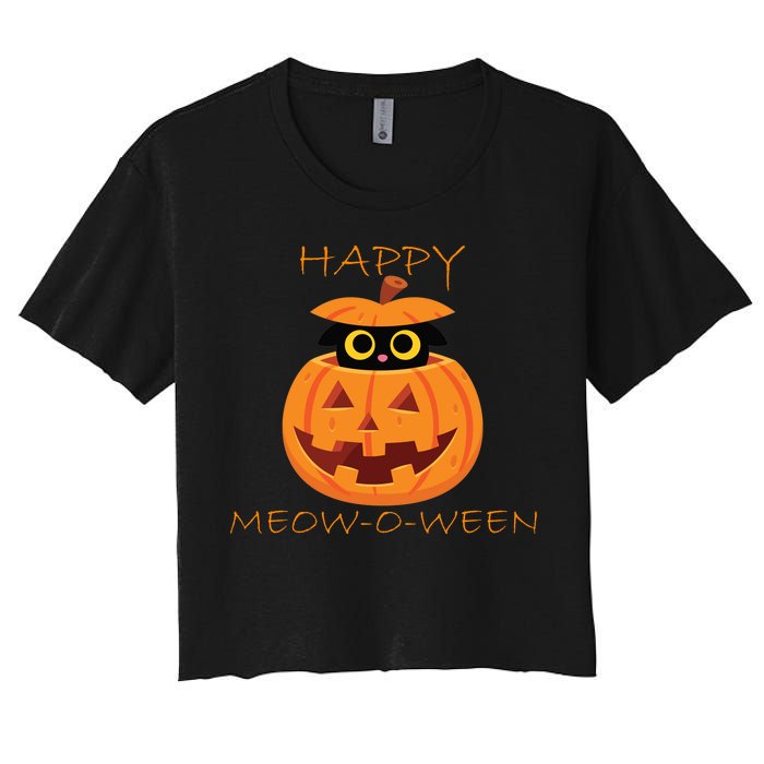 Happy Meow-O-Ween Halloween Women's Crop Top Tee