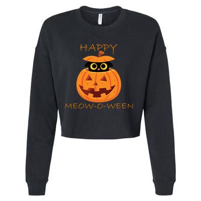 Happy Meow-O-Ween Halloween Cropped Pullover Crew