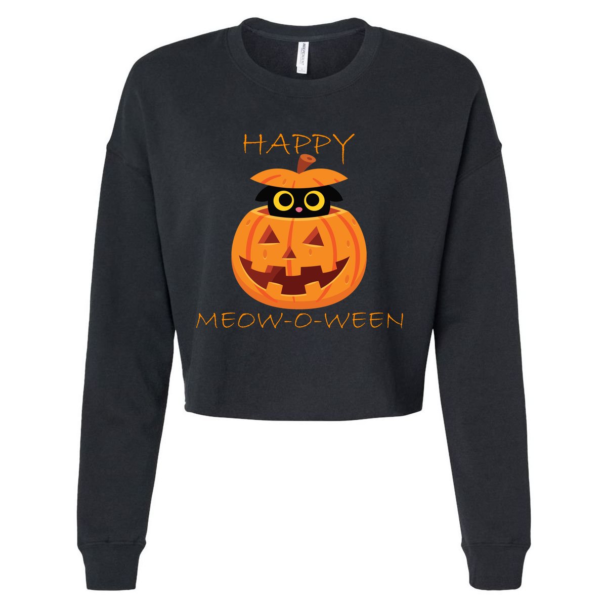 Happy Meow-O-Ween Halloween Cropped Pullover Crew
