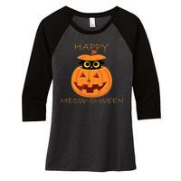 Happy Meow-O-Ween Halloween Women's Tri-Blend 3/4-Sleeve Raglan Shirt