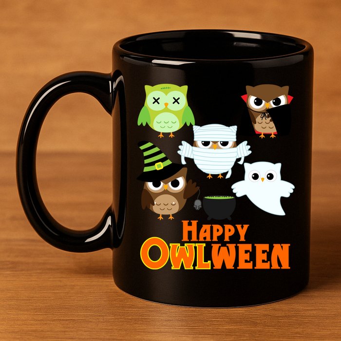 Happy OWLween Halloween Cute 11oz C Handle Ceramic Mug