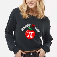 Happy Pi Day Teachers Apple Cropped Pullover Crew