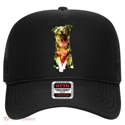Happy Pup Fire Hydrant Rescue Dog High Crown Mesh Back Trucker Hat