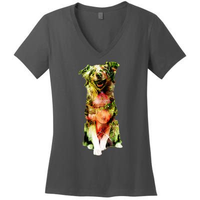 Happy Pup Fire Hydrant Rescue Dog Women's V-Neck T-Shirt