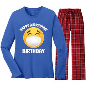 Happy Quarantine Birthday Smiley Emoji Women's Long Sleeve Flannel Pajama Set 