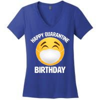 Happy Quarantine Birthday Smiley Emoji Women's V-Neck T-Shirt