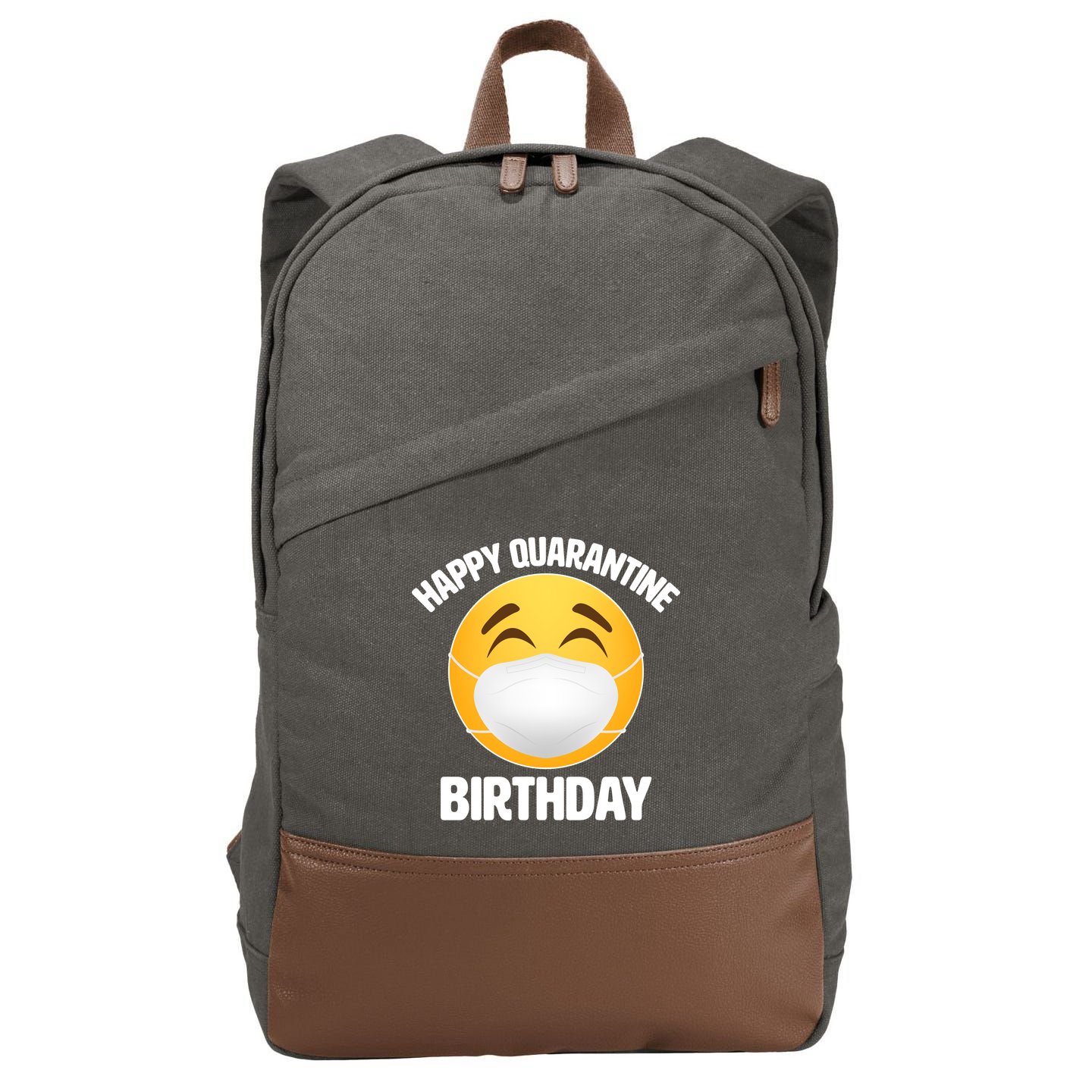 Happy Quarantine Birthday Smiley Emoji Cotton Canvas Backpack