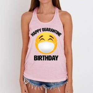 Happy Quarantine Birthday Smiley Emoji Women's Knotted Racerback Tank