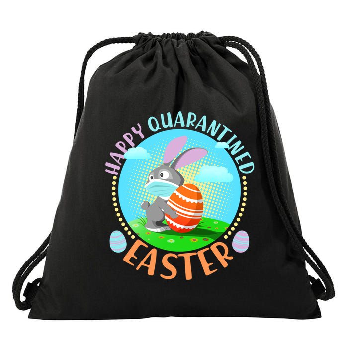 Happy Quarantined Easter Bunny With Mask And Egg Drawstring Bag
