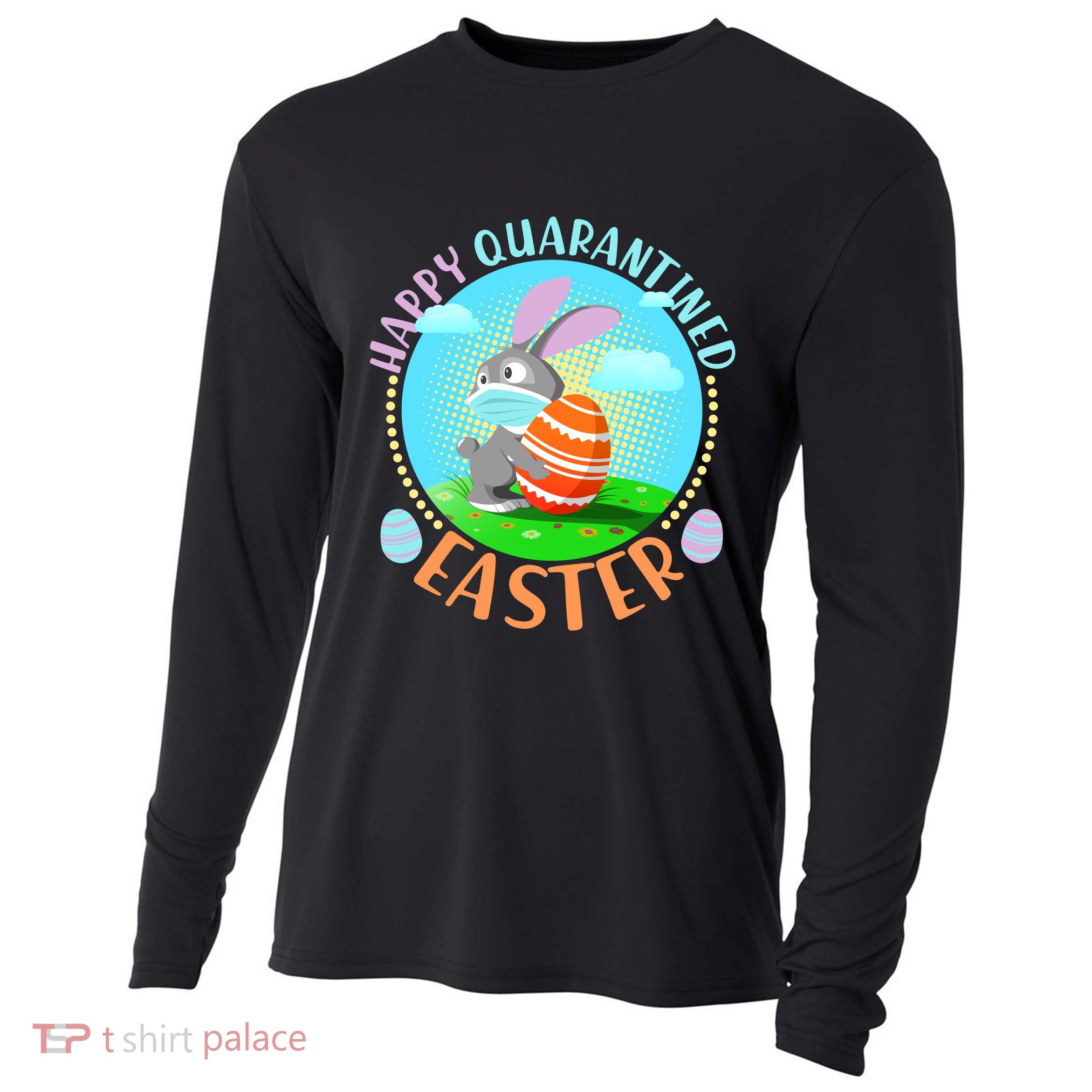 Happy Quarantined Easter Bunny With Mask And Egg Cooling Performance Long Sleeve Crew