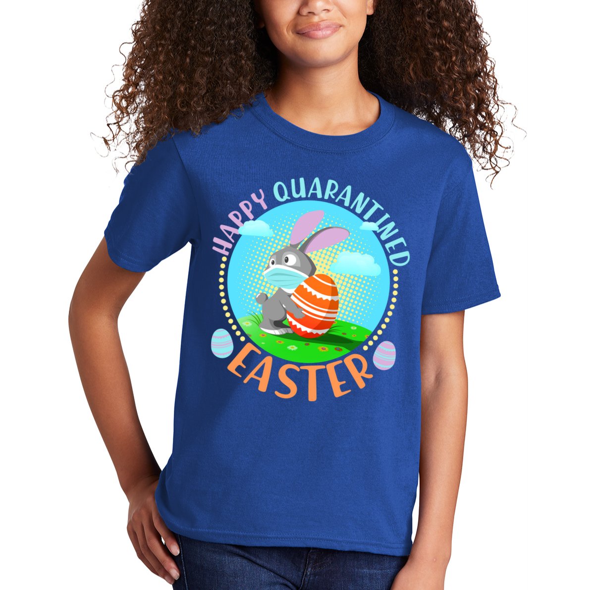 Happy Quarantined Easter Bunny With Mask And Egg Kids T-Shirt