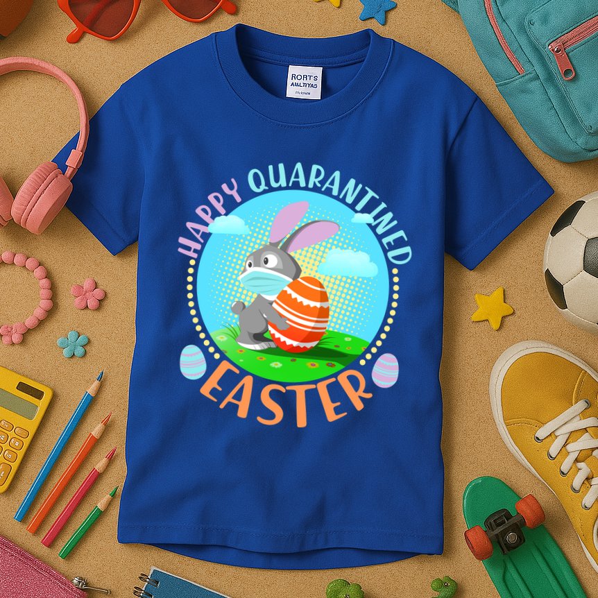 Happy Quarantined Easter Bunny With Mask And Egg Kids T-Shirt