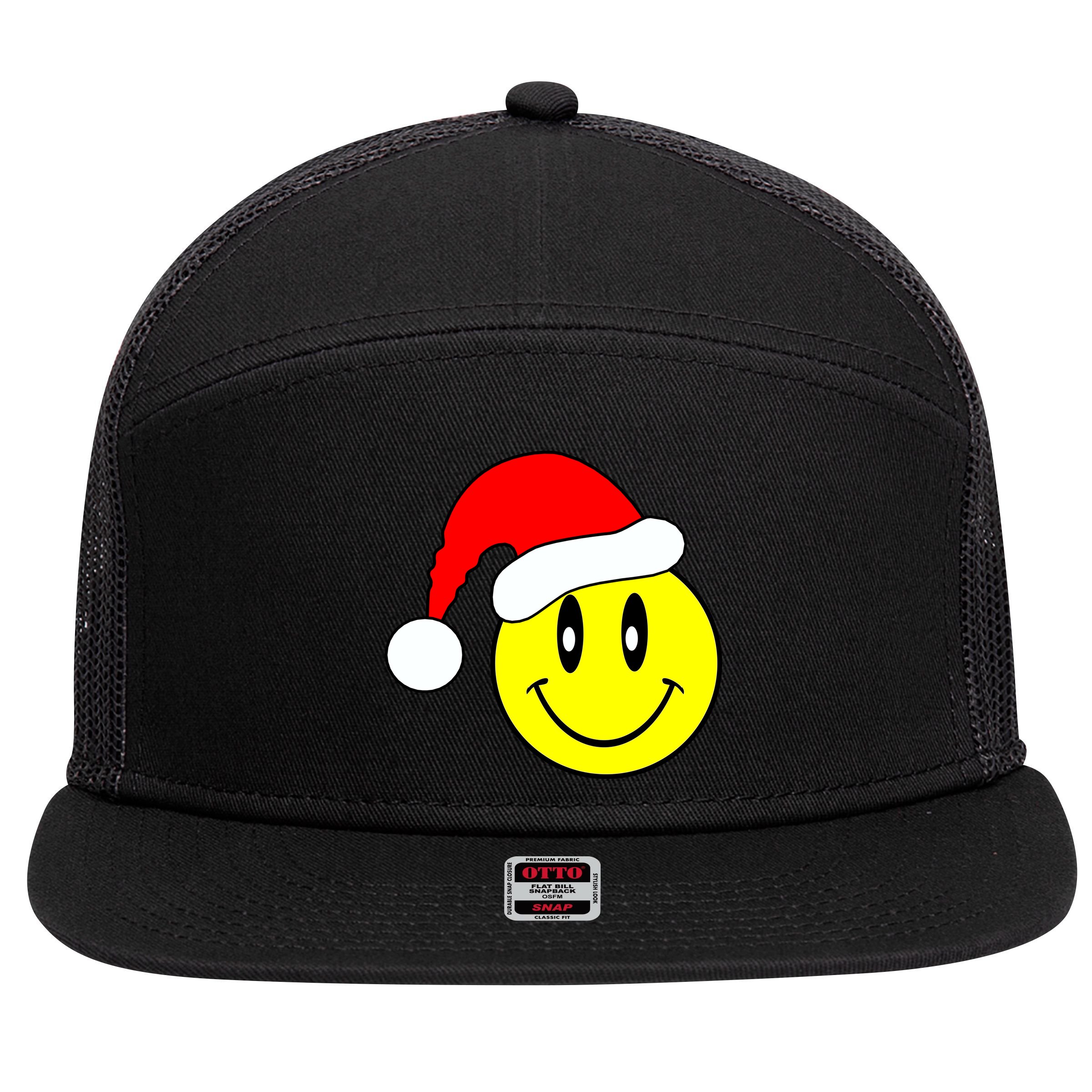 Happy Santa Smile Face 7 Panel Mesh Trucker Snapback Hat