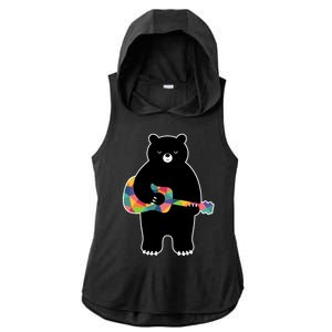 Happy Song Bear Guitar Ladies PosiCharge Tri-Blend Wicking Draft Hoodie Tank