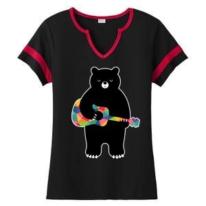 Happy Song Bear Guitar Ladies Halftime Notch Neck Tee