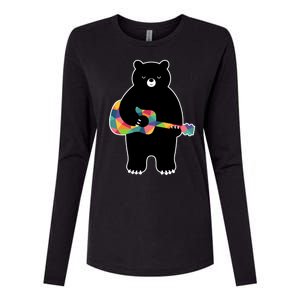 Happy Song Bear Guitar Womens Cotton Relaxed Long Sleeve T-Shirt