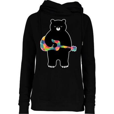 Happy Song Bear Guitar Womens Funnel Neck Pullover Hood