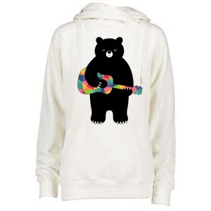 Happy Song Bear Guitar Womens Funnel Neck Pullover Hood