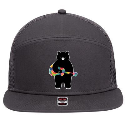 Happy Song Bear Guitar 7 Panel Mesh Trucker Snapback Hat