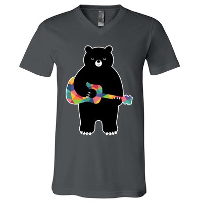 Happy Song Bear Guitar V-Neck T-Shirt