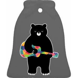 Happy Song Bear Guitar Ceramic Bell Ornament