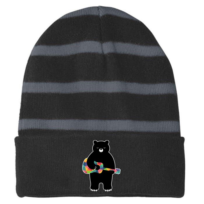 Happy Song Bear Guitar Striped Beanie with Solid Band