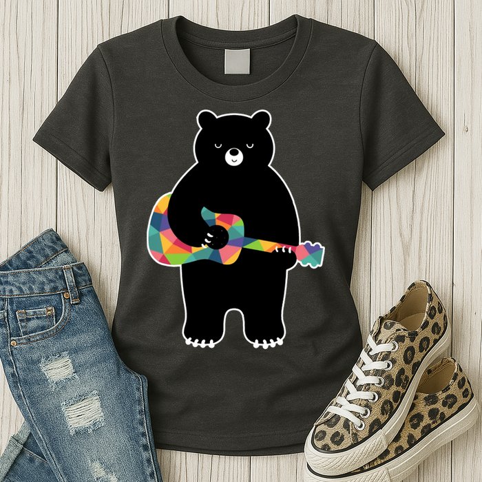 Happy Song Bear Guitar Womens T-Shirt