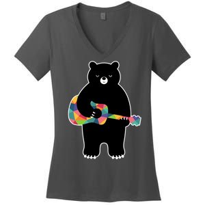 Happy Song Bear Guitar Women's V-Neck T-Shirt