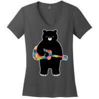 Happy Song Bear Guitar Women's V-Neck T-Shirt