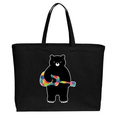 Happy Song Bear Guitar Cotton Canvas Jumbo Tote