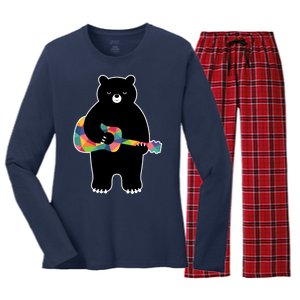 Happy Song Bear Guitar Women's Long Sleeve Flannel Pajama Set 